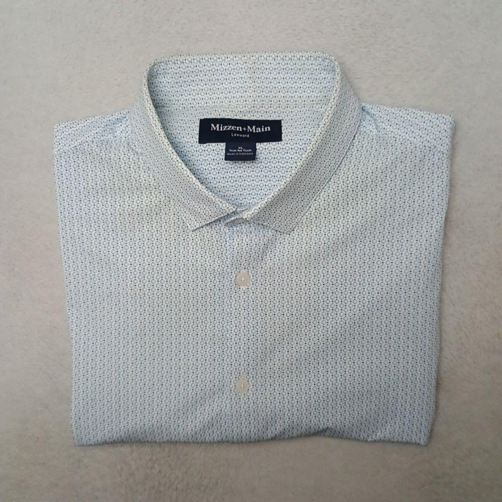 Mizzen+Main Shirt Mens XL Blue Geometric Button-Up Slim Stretch Performance